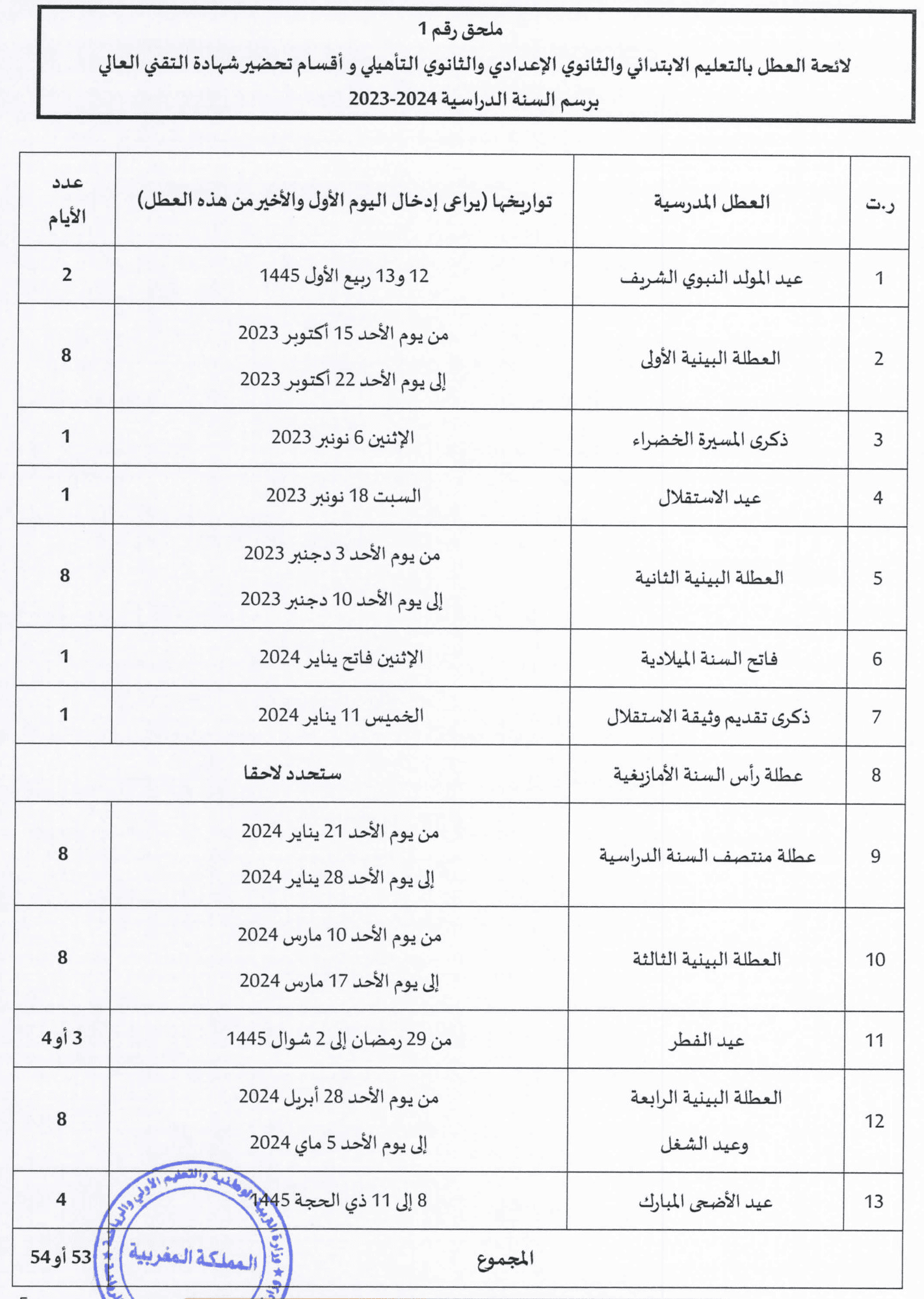 العطلات الرسمية في المغرب