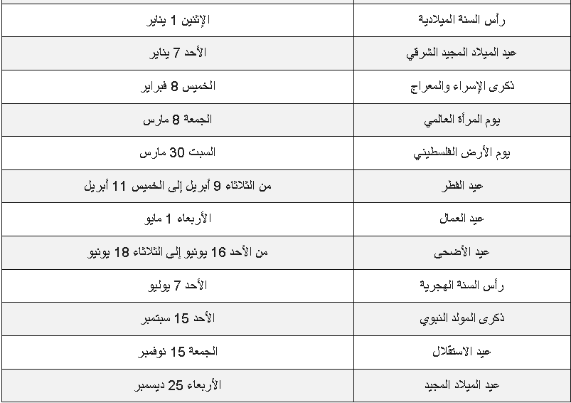 العطلات الرسمية في فلسطين