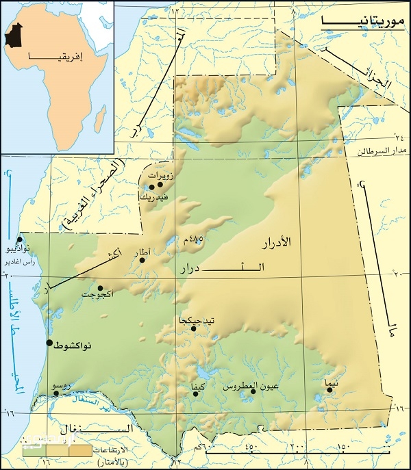 خريطة موريتانيا مع الولايات كاملة 2025 تتضمن أهم سماتها الجغرافية