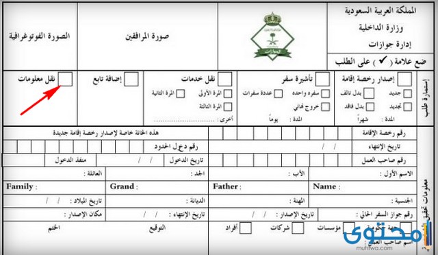 نموذج نقل معلومات جواز السفر